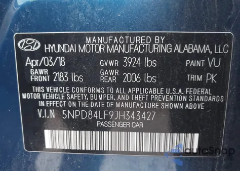 2018 Hyundai Elantra Value Edition from USA, damaged, VIN 5NPD84LF9JH343427